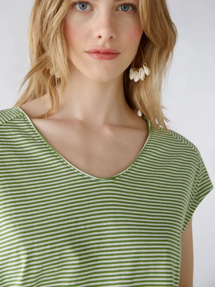 Oui Striped T-Shirt Green & White