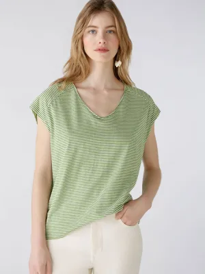 Oui Striped T-Shirt Green & White
