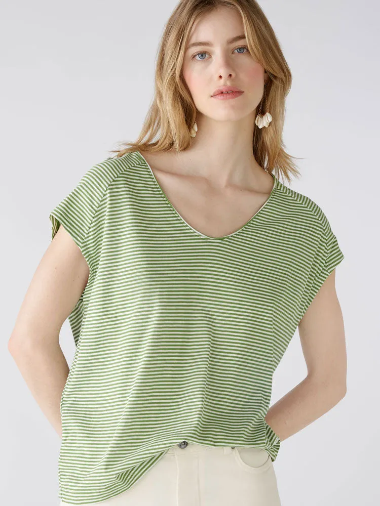 Oui Striped T-Shirt Green & White