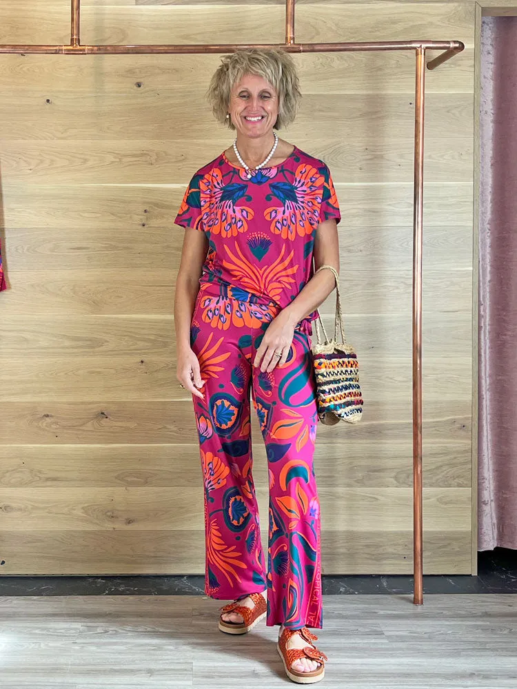 Oui Trousers Pink & Orange