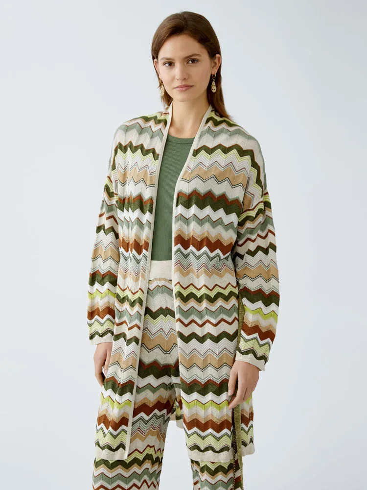 Oui Zig Zag Cardigan Light Stone & Green