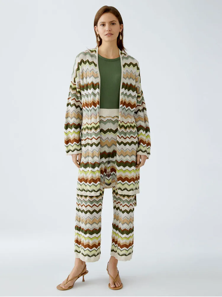 Oui Zig Zag Cardigan Light Stone & Green