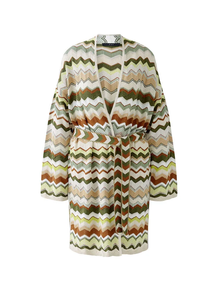 Oui Zig Zag Cardigan Light Stone & Green