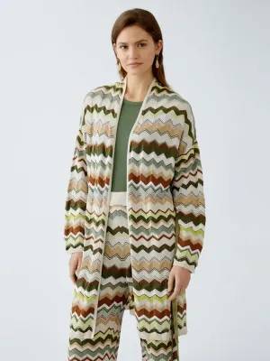 Oui Zig Zag Cardigan Light Stone & Green