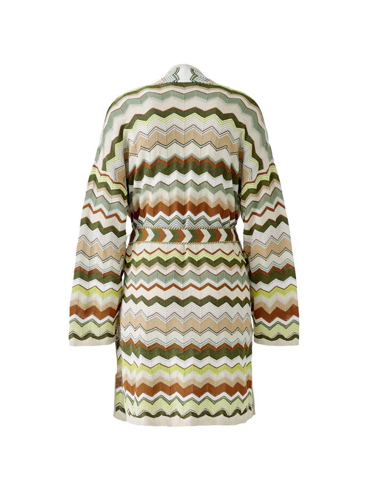 Oui Zig Zag Cardigan Light Stone & Green