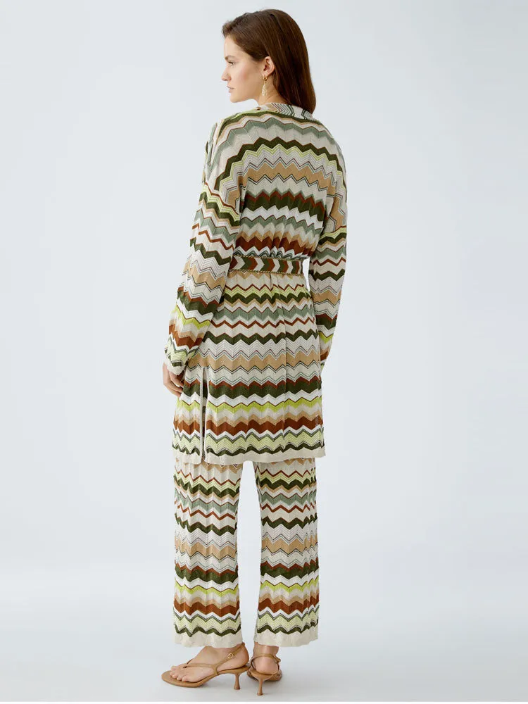 Oui Zig Zag Cardigan Light Stone & Green