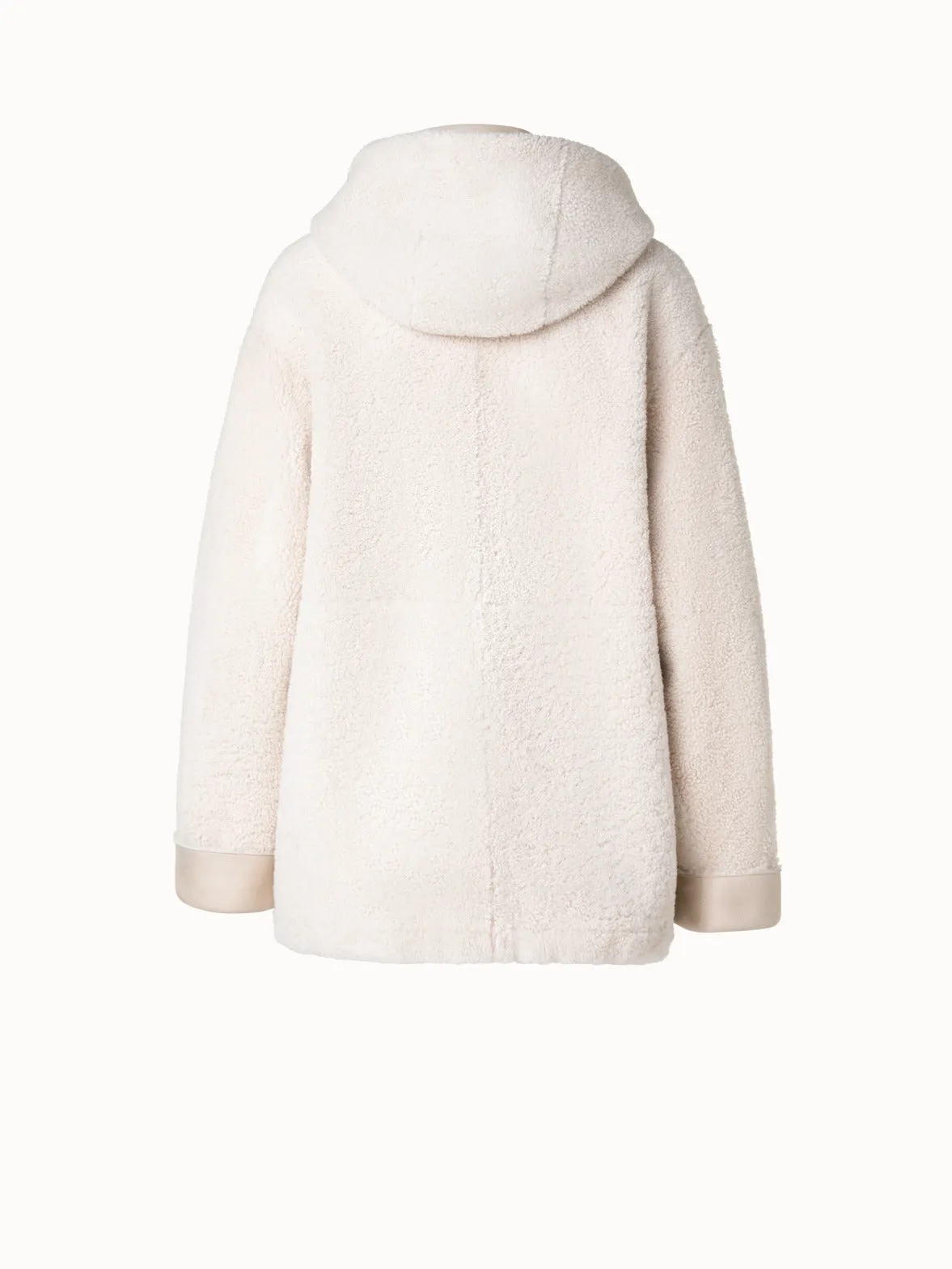 Oversize Shearling Leather Jacket with Hood Akris