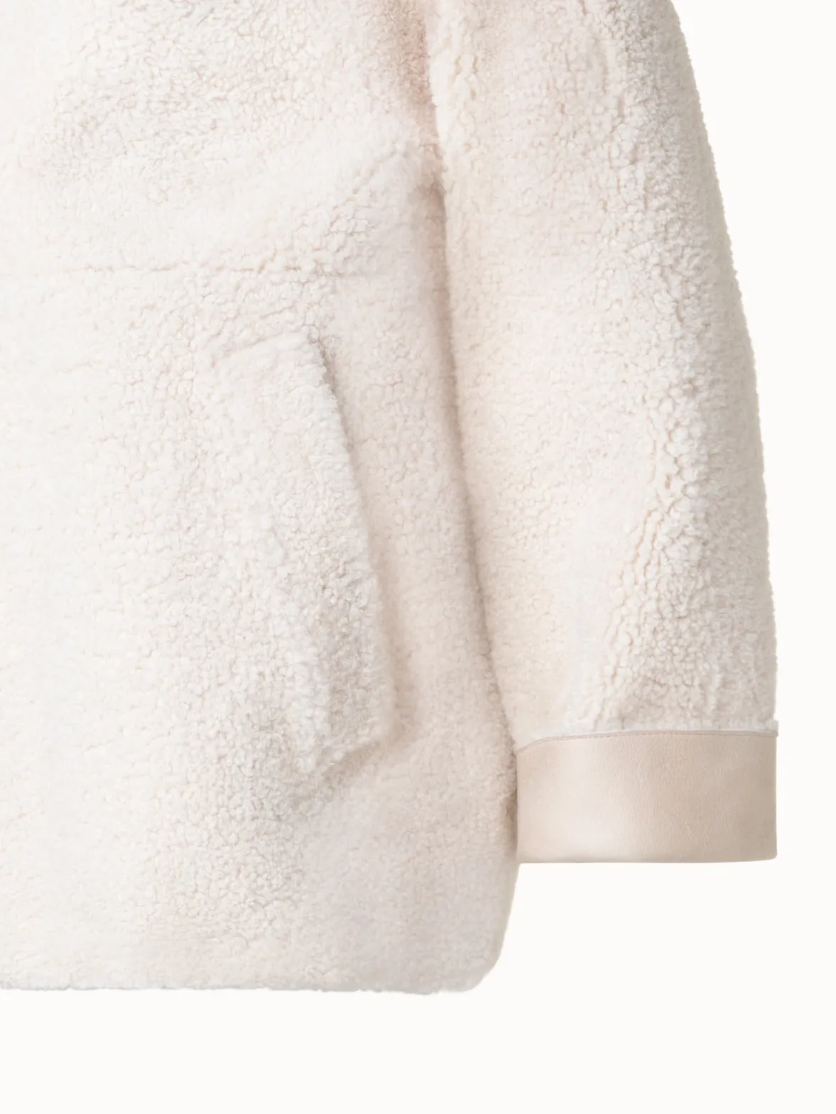 Oversize Shearling Leather Jacket with Hood Akris