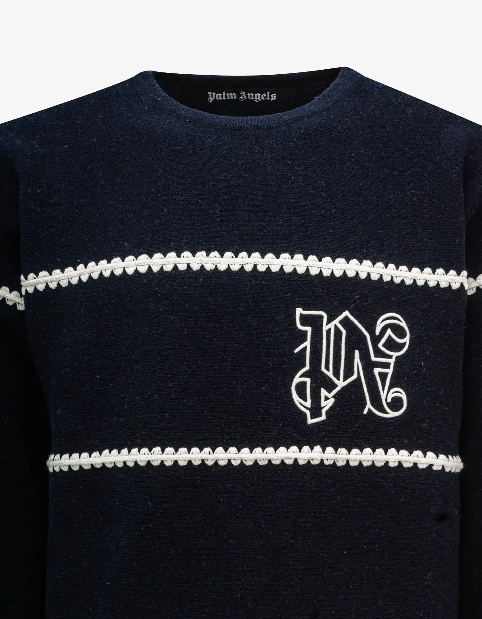 Palm Angels Navy Blue PA Monogram Stripe Sweater