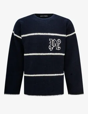 Palm Angels Navy Blue PA Monogram Stripe Sweater