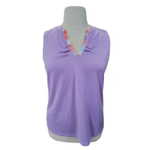 Pebble Beach Lavender V-Neck Golf Top with Floral Trim Sleeveless Polo Size XL