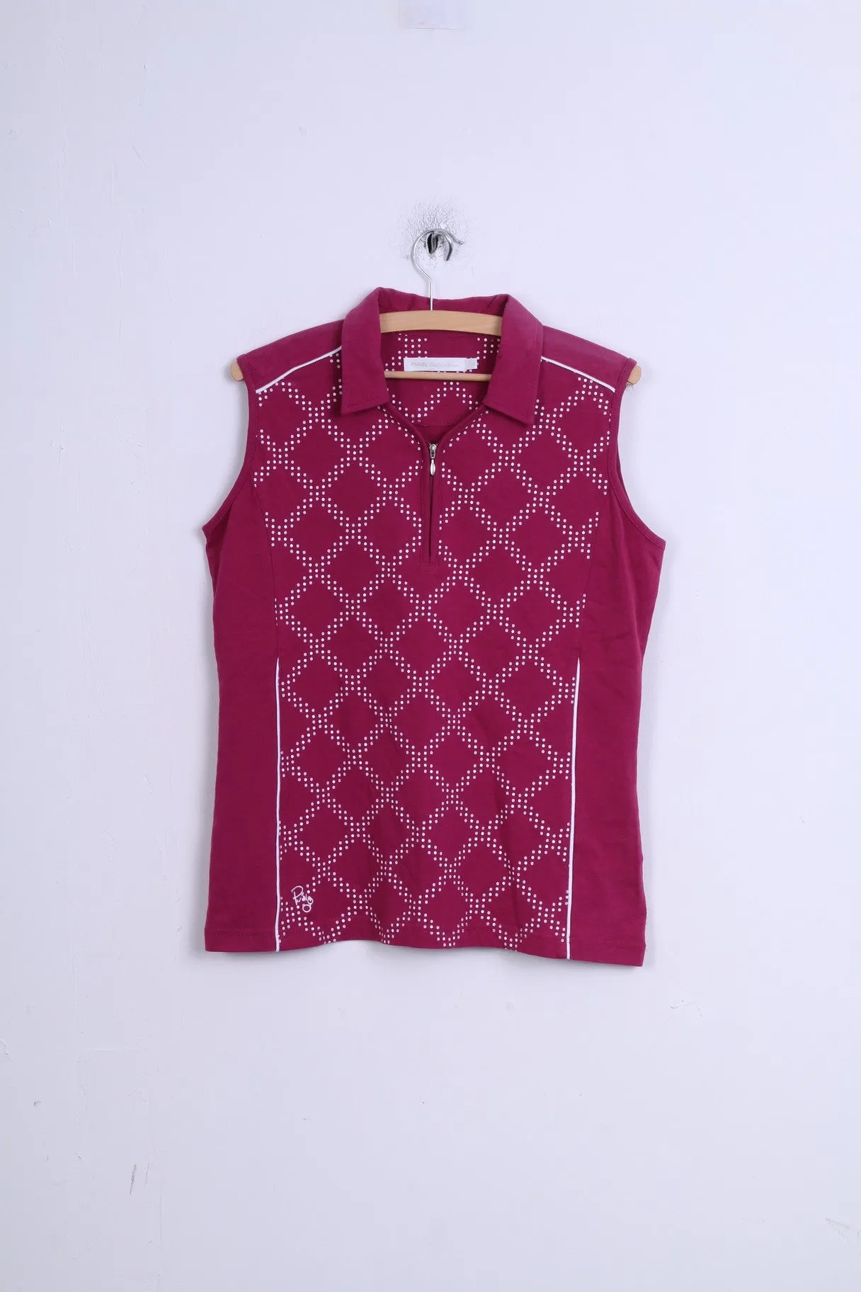 PING Collection Womens 14 L Sleeveless Cotton Collar Zip Neck Top Amaranth