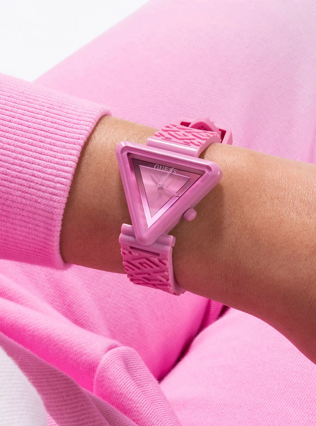 Pink Fame Logo Silicone Watch Guess