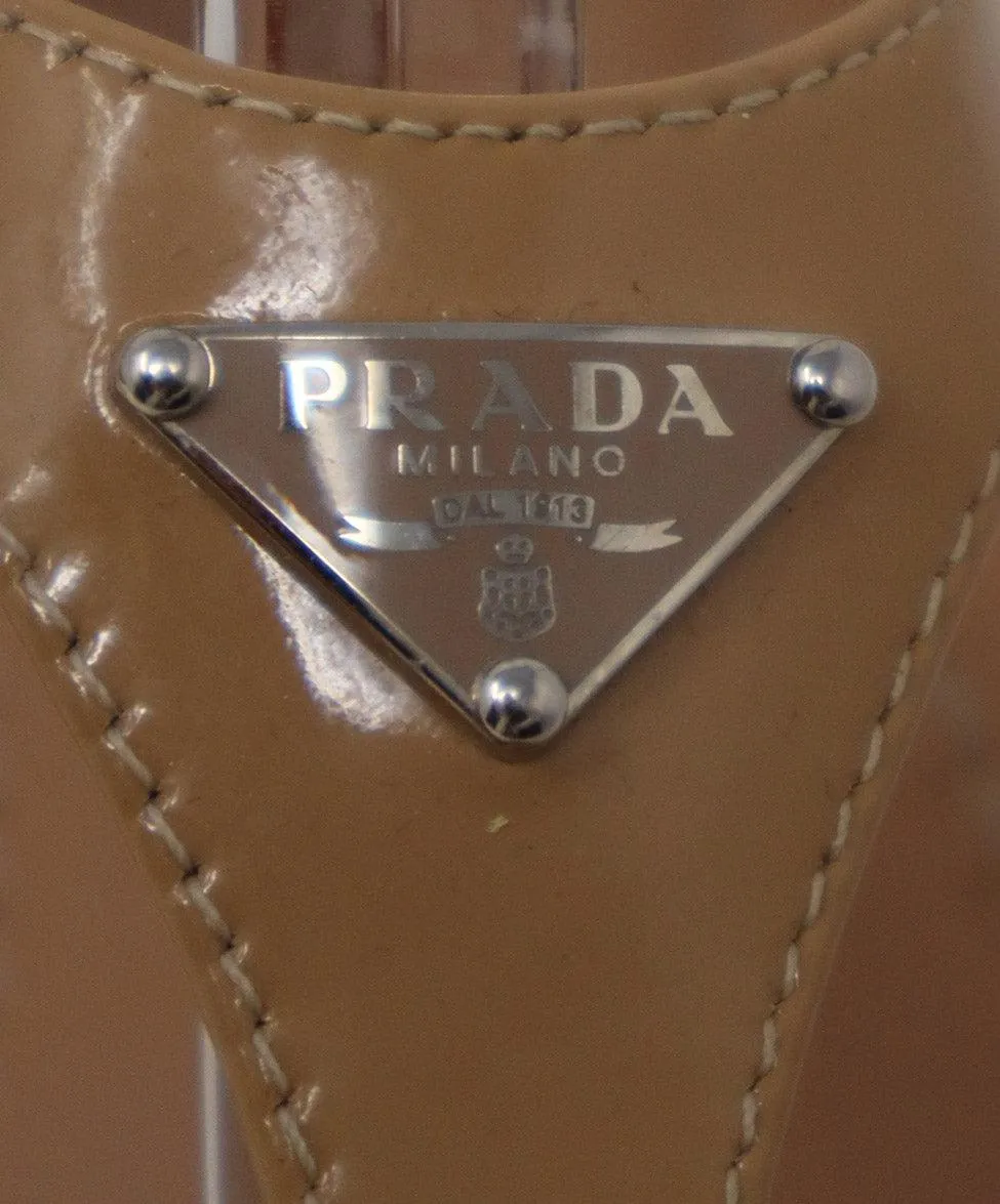 Prada Sport Tan Patent Leather Sandals sz 10