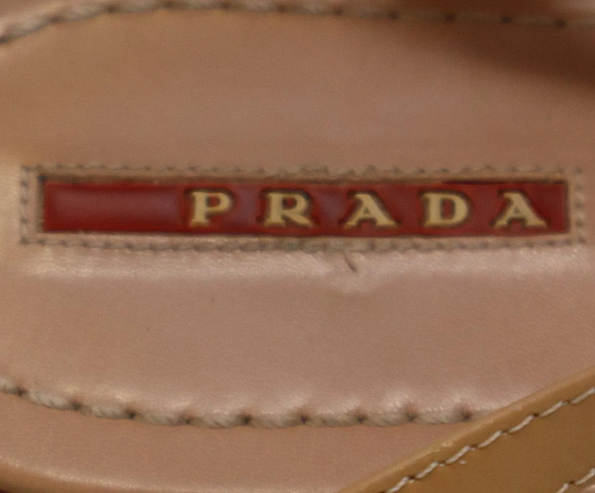 Prada Sport Tan Patent Leather Sandals sz 10