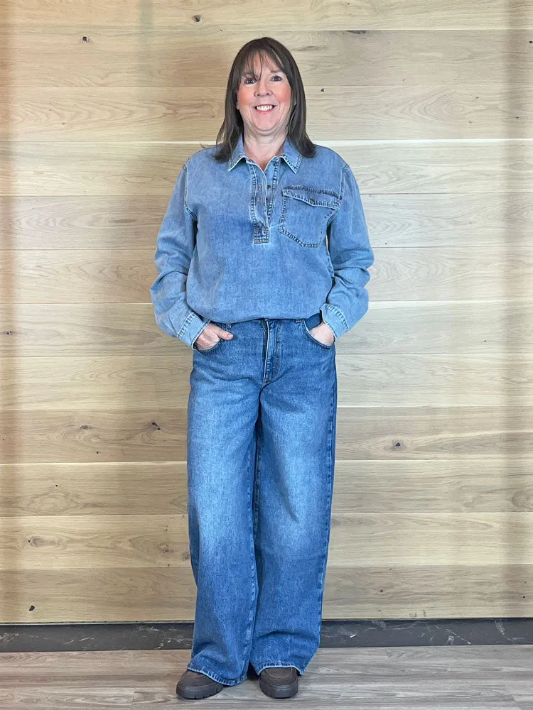Pulz PzSylvie Blouse Medium Blue Denim
