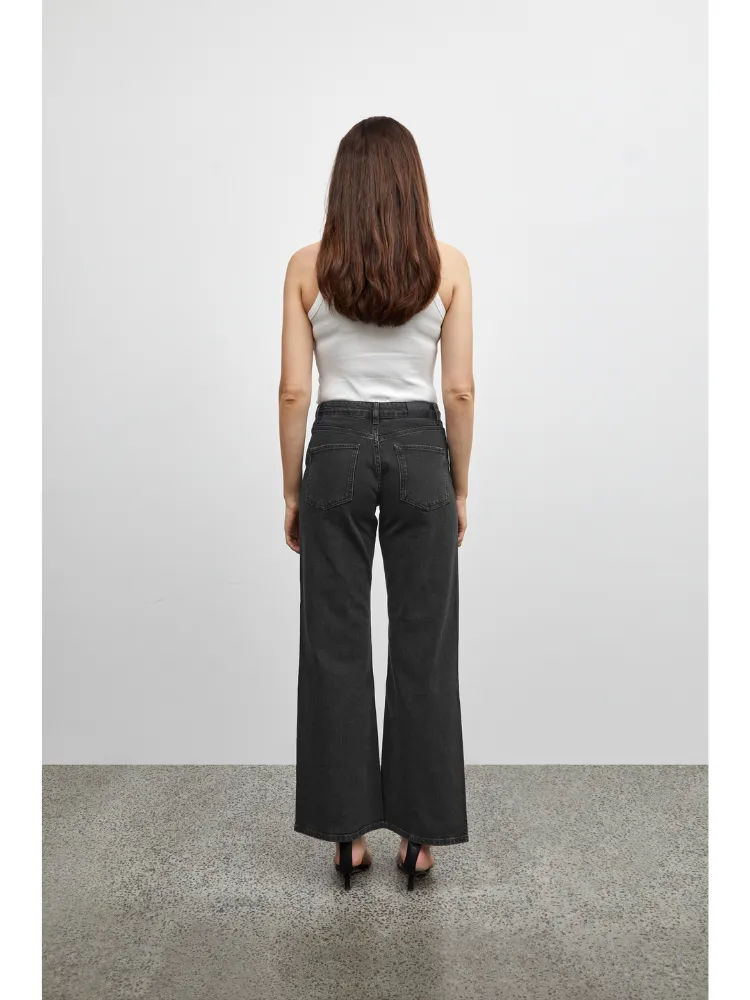 Pulz PzVega High Waist Wide Leg Jeans Black