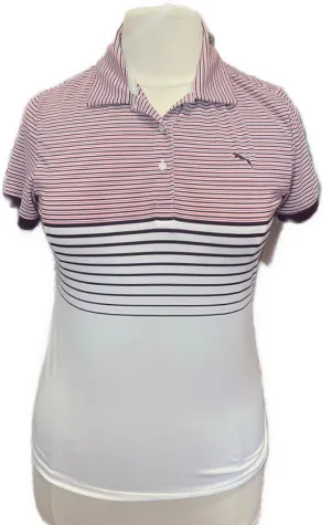 Puma Women’s Golf White & Maroon Stripe Golf Polo Size L MSP$50