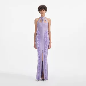 Purple Knit Zip Ruffle Maxi Dress Self Portrait