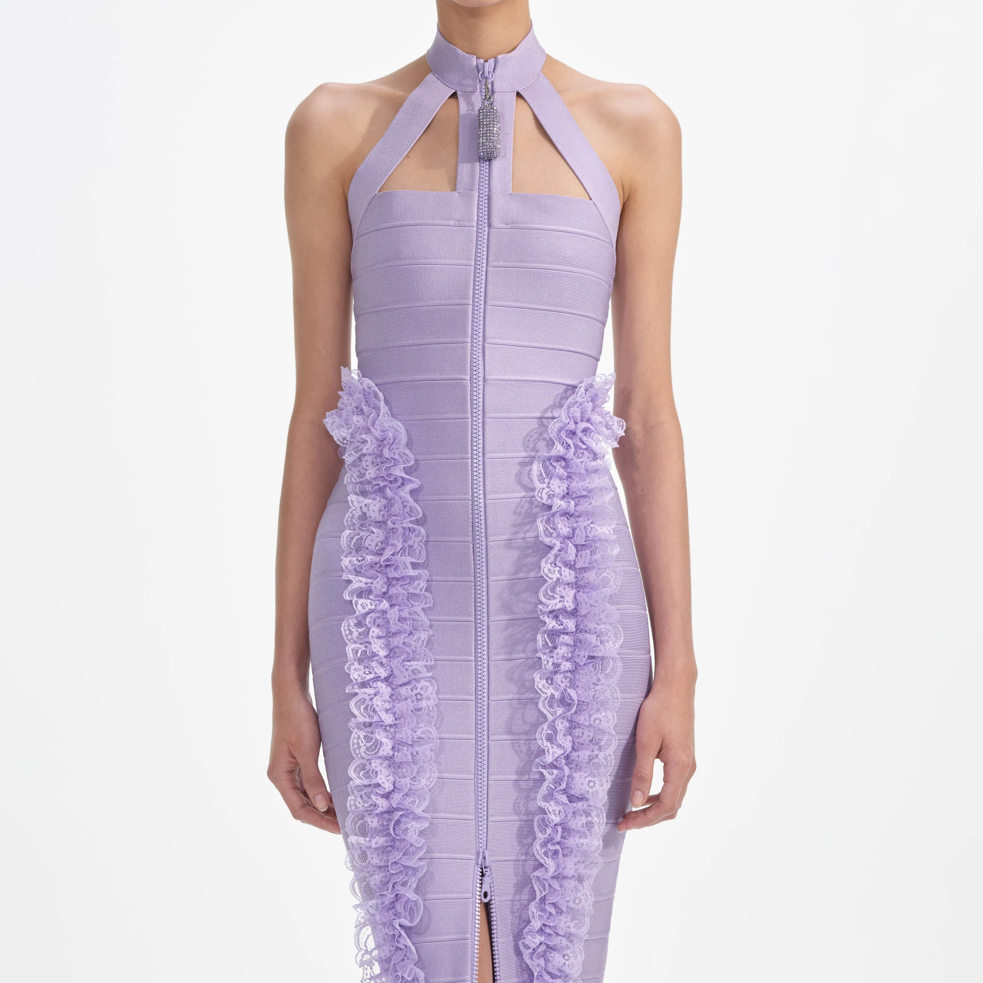 Purple Knit Zip Ruffle Maxi Dress Self Portrait