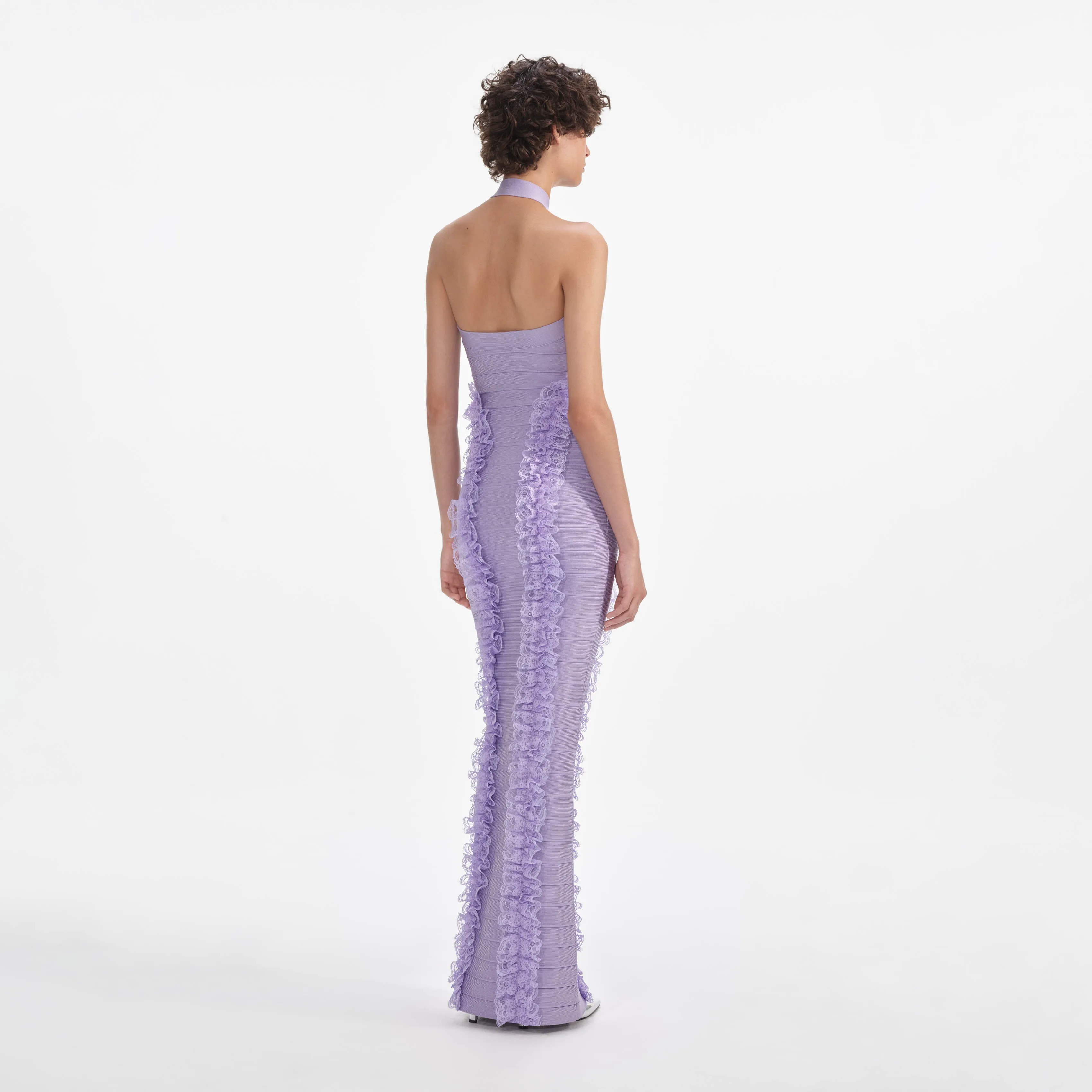 Purple Knit Zip Ruffle Maxi Dress Self Portrait