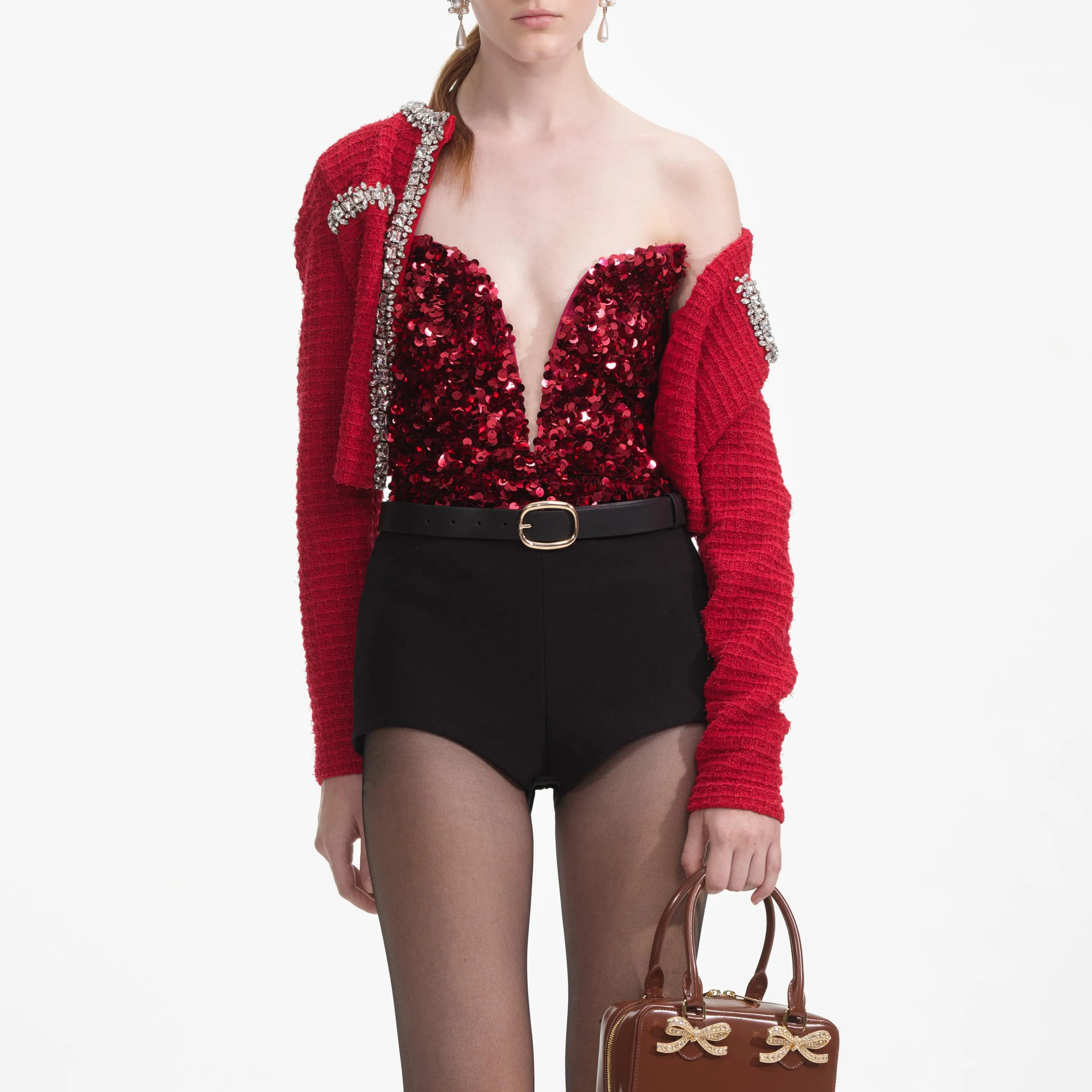 Red 3D Sequin Top Self Portrait