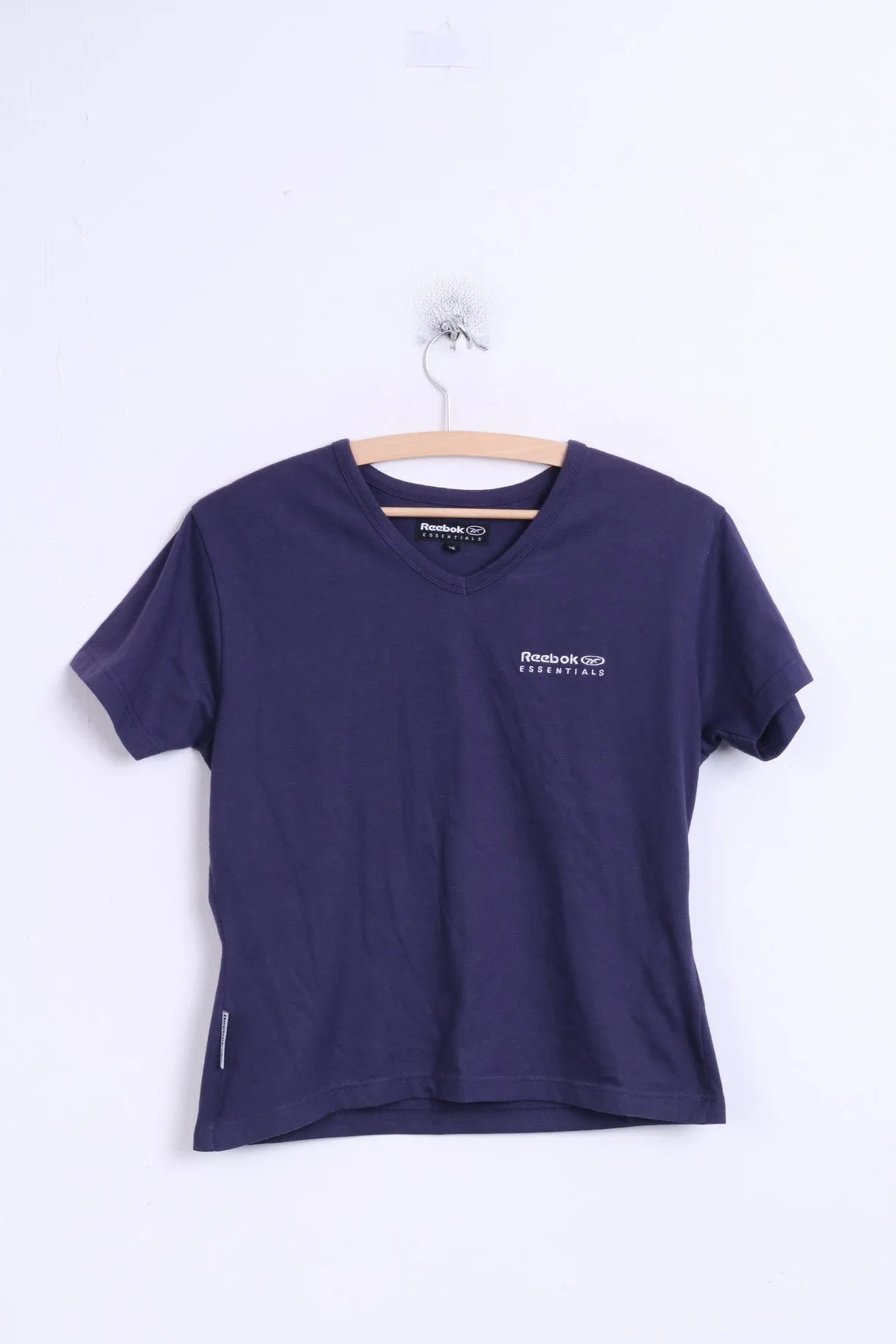 Reebok Essentials Womens 12 Shirt Cotton Navy V Neck Sport