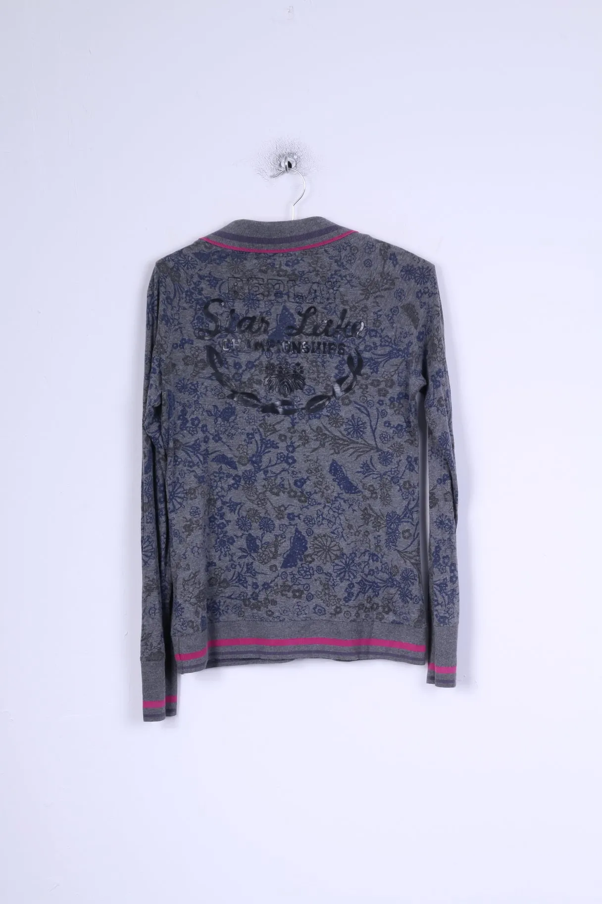 Replay Womens M Shirt Grey Long Sleeve Shawl Flowers Printed Stretch