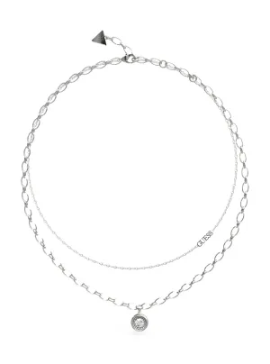 Rhodium Solitaire Double Chain Necklace Guess