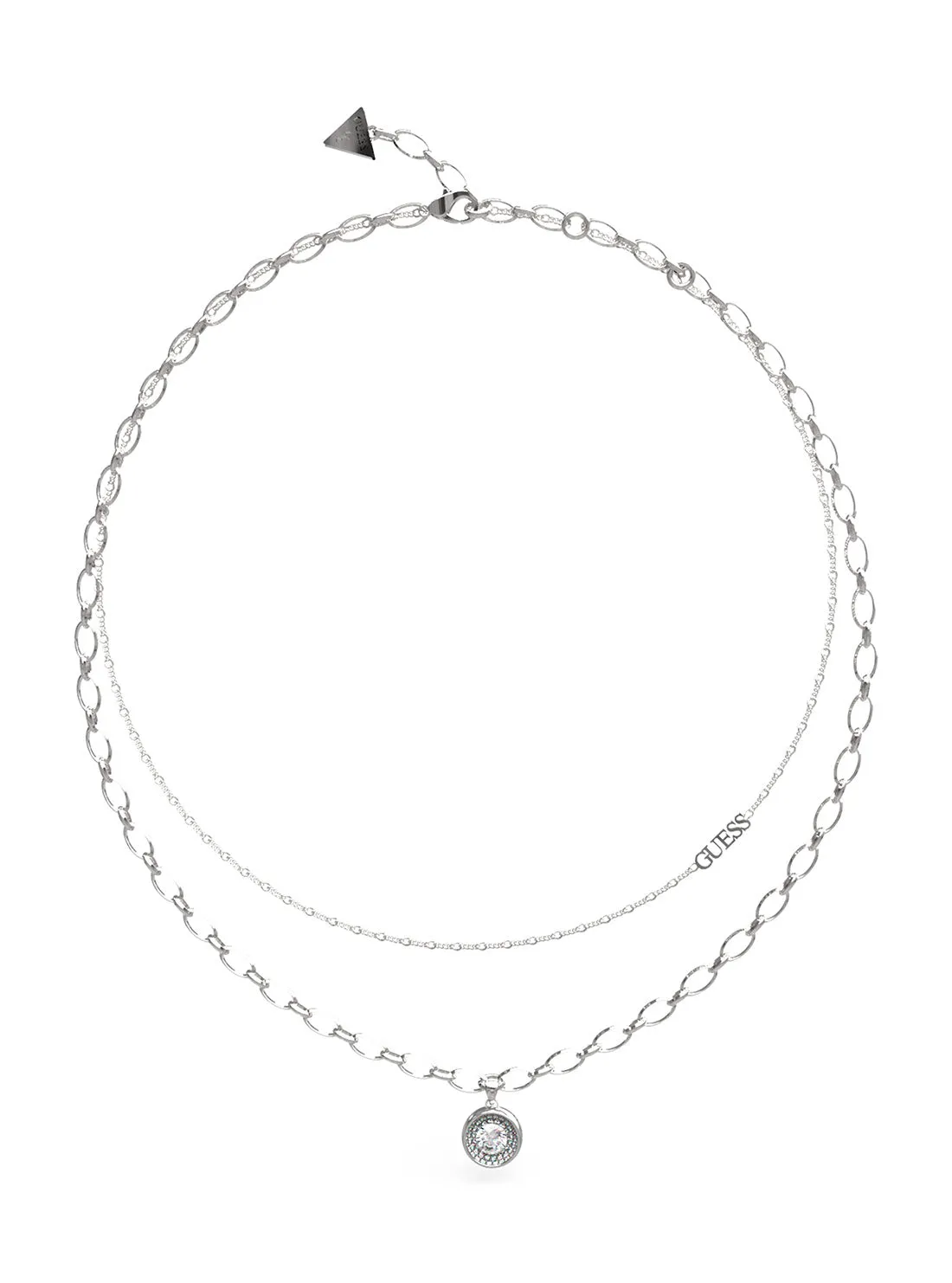 Rhodium Solitaire Double Chain Necklace Guess