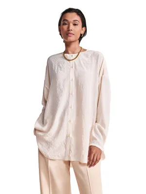 Riani Collarless Blouse with Crinkle Effect Peach Dust