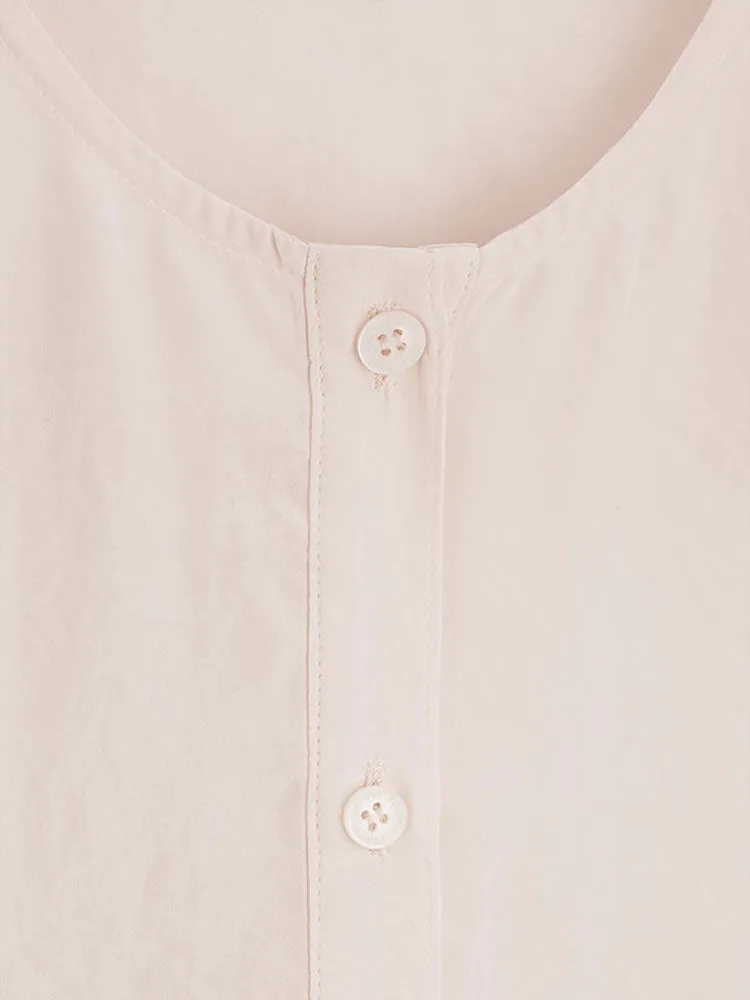 Riani Collarless Blouse with Crinkle Effect Peach Dust