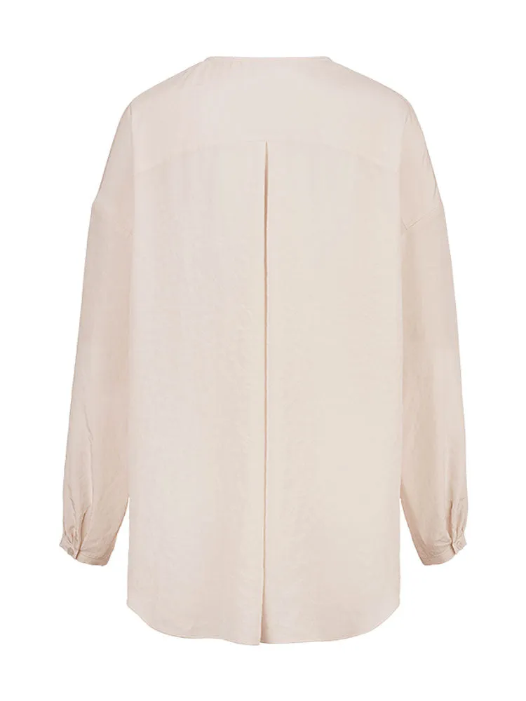 Riani Collarless Blouse with Crinkle Effect Peach Dust