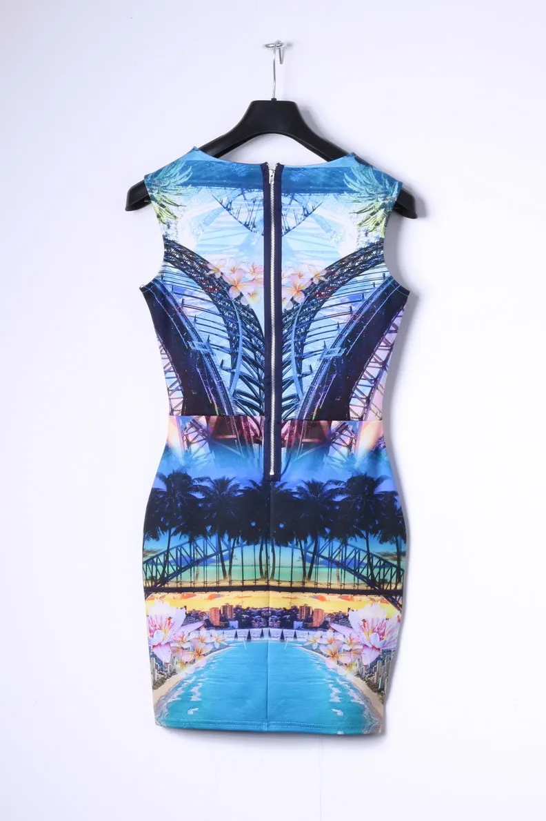 River Island Womens 10 36 S Mini Dress Blue Summer Palms Beach Sexi