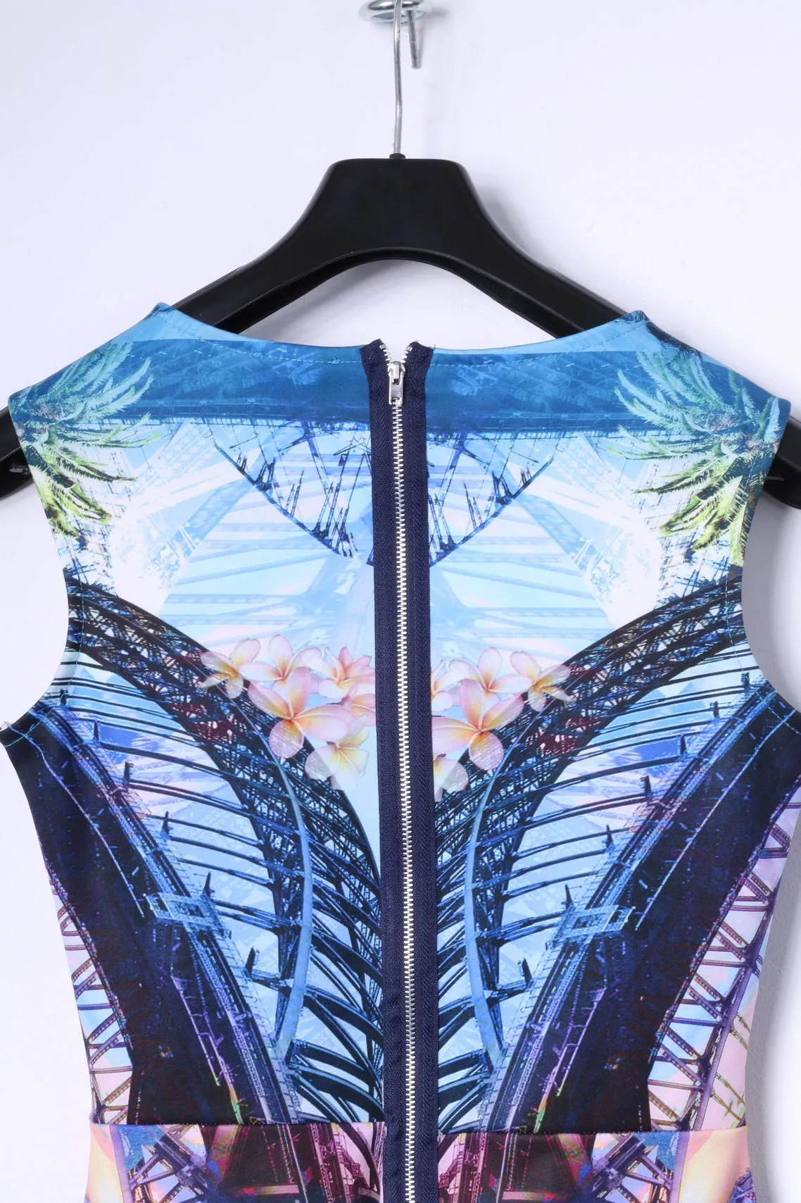 River Island Womens 10 36 S Mini Dress Blue Summer Palms Beach Sexi