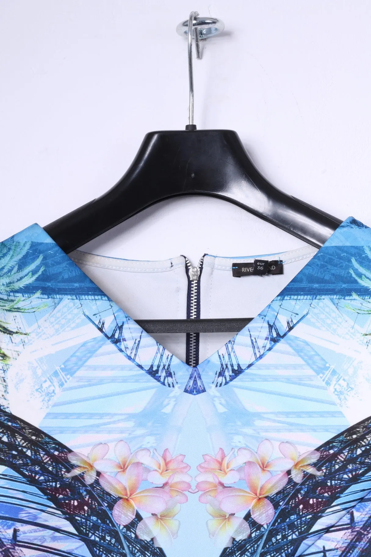 River Island Womens 10 36 S Mini Dress Blue Summer Palms Beach Sexi