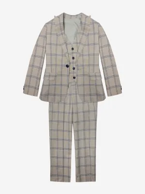 Romano Boys Check 3 Piece Suit in Beige