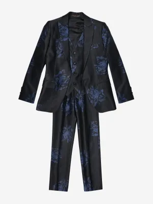 Romano Boys Floral 3 Piece Suit in Black
