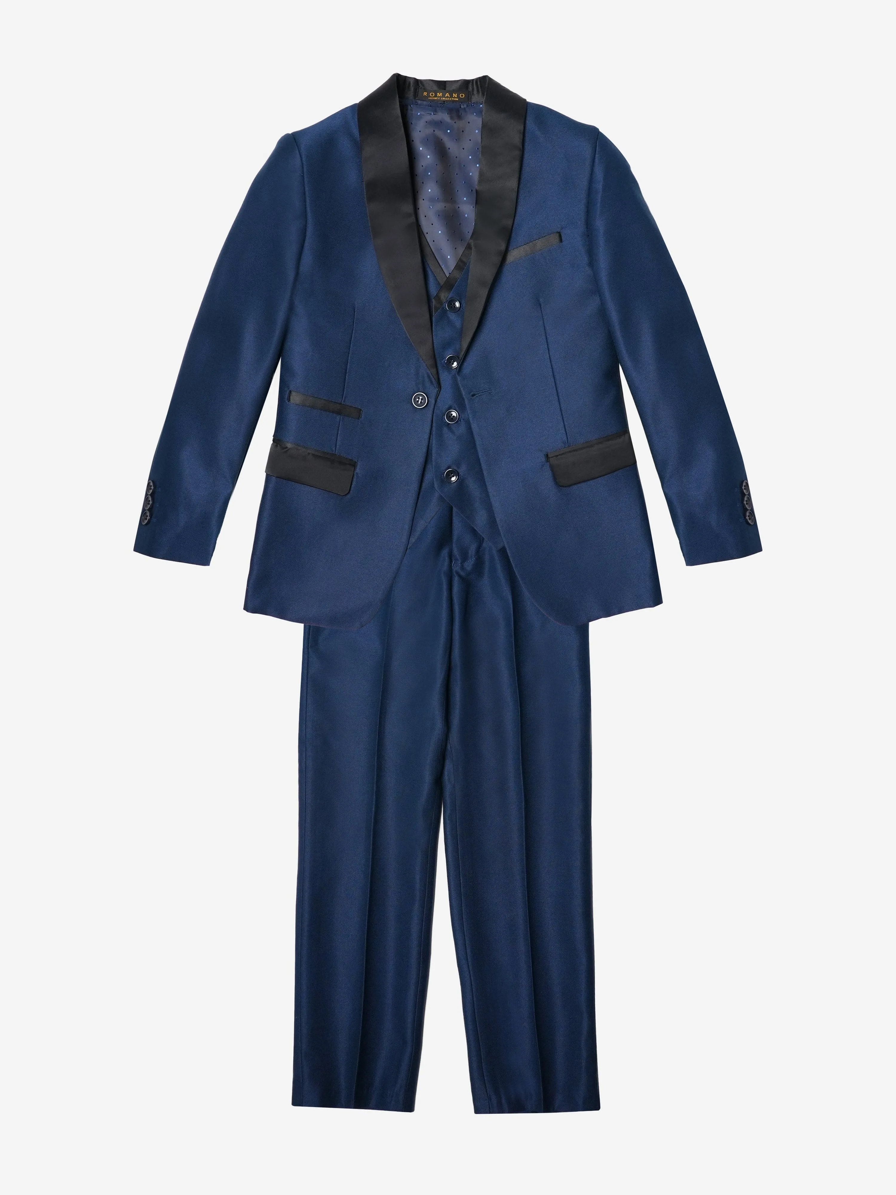 Romano Boys Shawl Collar 3 Piece Suit in Blue