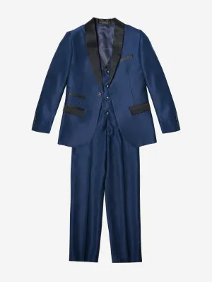 Romano Boys Shawl Collar 3 Piece Suit in Blue