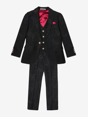 Romano Boys Shawl Collar Jacquard 3 Piece Suit in Black