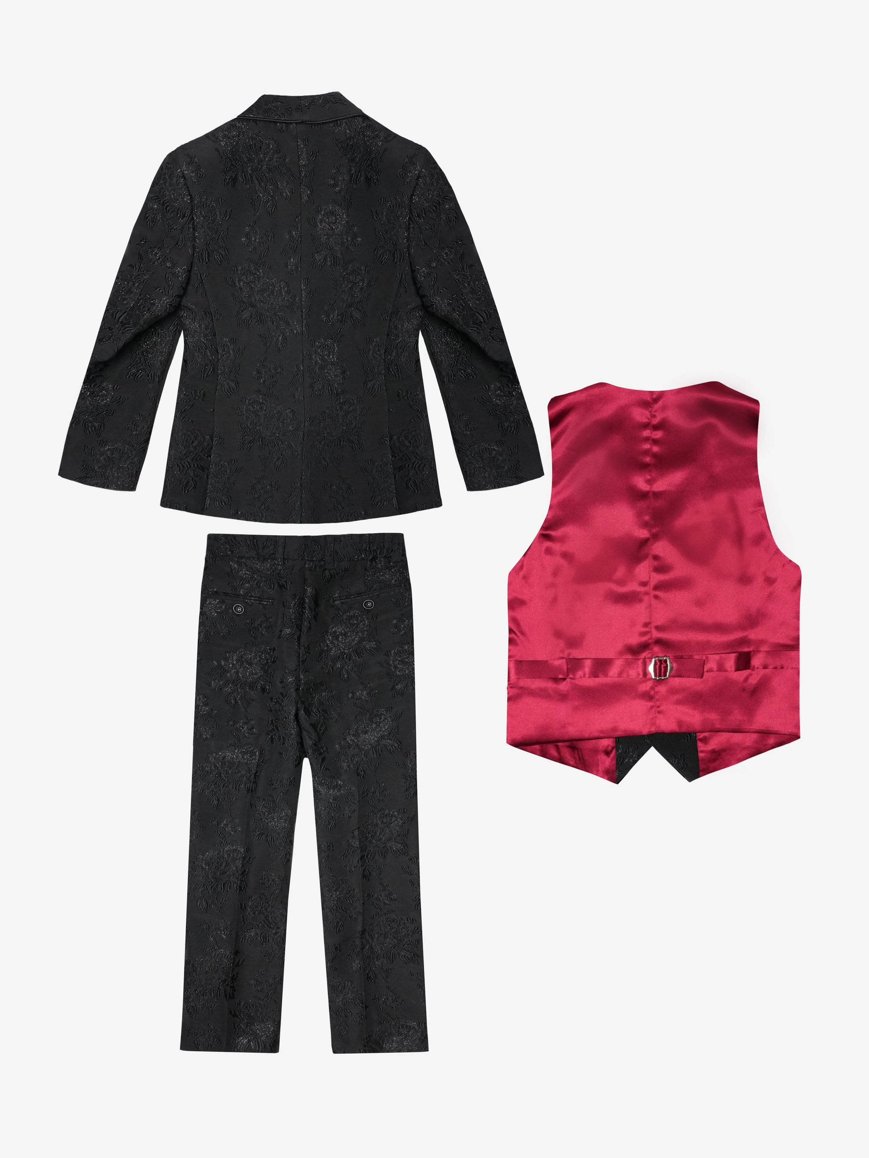 Romano Boys Shawl Collar Jacquard 3 Piece Suit in Black