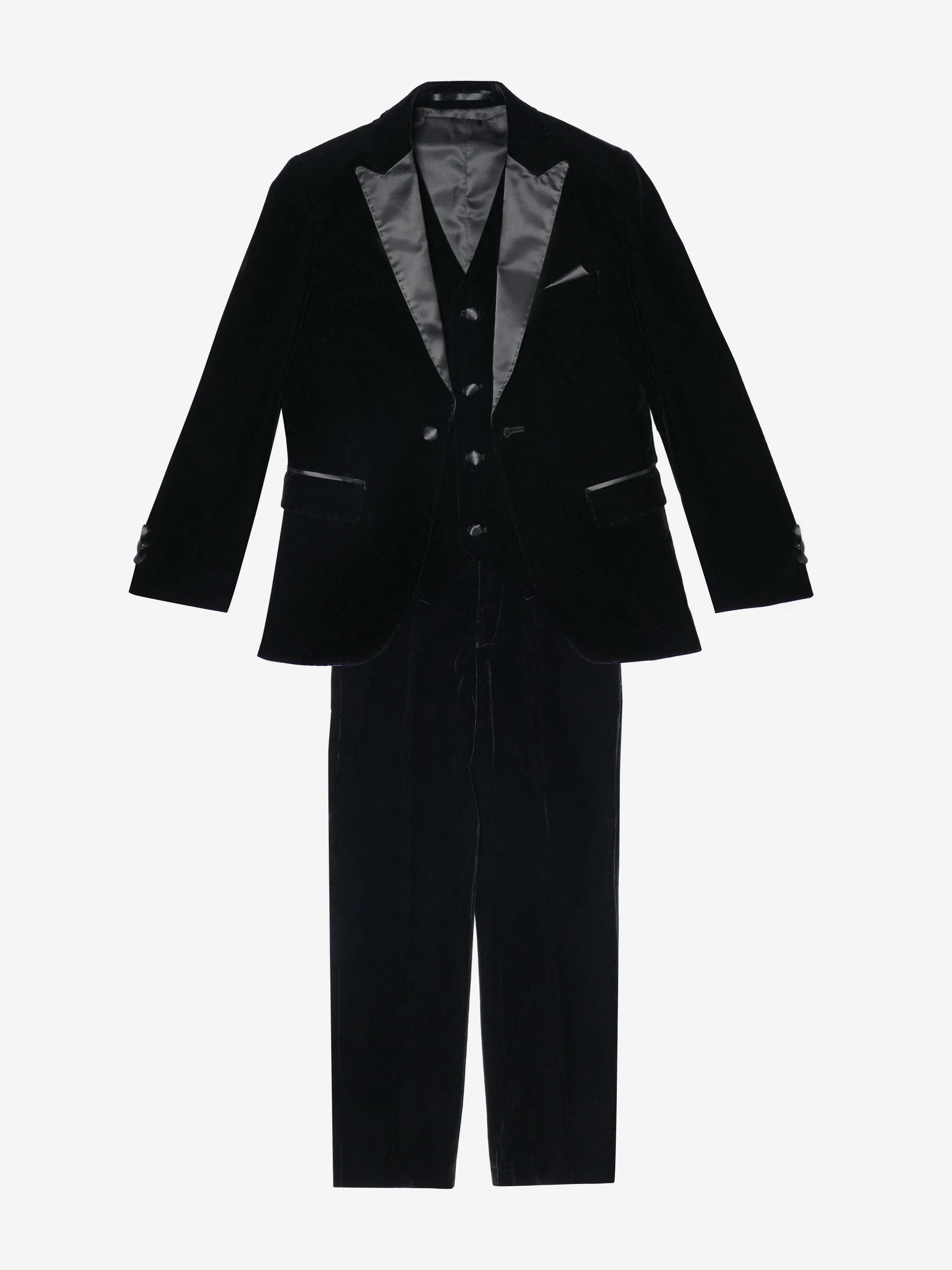 Romano Boys Velvet 3 Piece Suit in Black