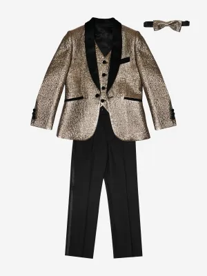 Romano Boys Velvet Shawl Collar 4 Piece Suit in Gold