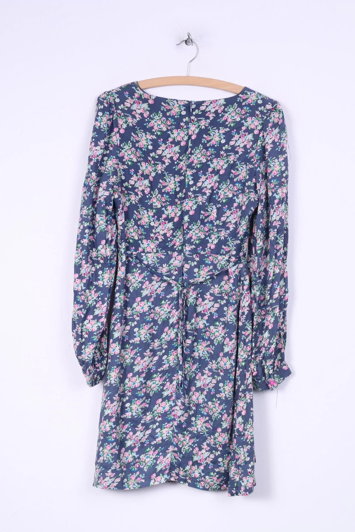 Ruby Belle Womens 10 M Mini Dress Flower Print Long Sleeve Navy V neck