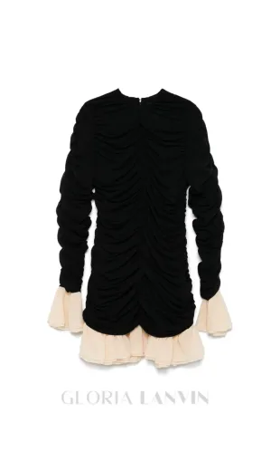 ruched long-sleeve mini dress in black Gloria Lanvin
