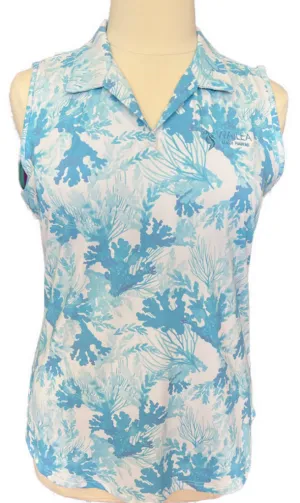 Scales Gear Light Blue Reef Print Sleeveless Golf Polo with Logo Size XL MSP$65