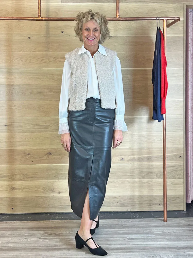 Second Female Letho Leather Maxi Skirt Black