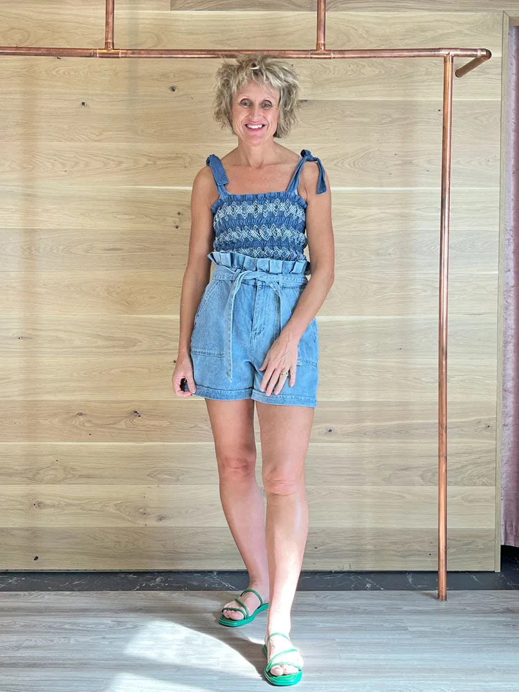 Seventy   Mochi Sally Tie Bandeau Vest Washed Indigo