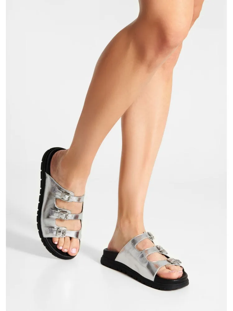 Shoe The Bear Ellen Metallic Sandals Black & Silver